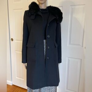 Ralph Lauren Black Pea Coat with Faux Fur Collar